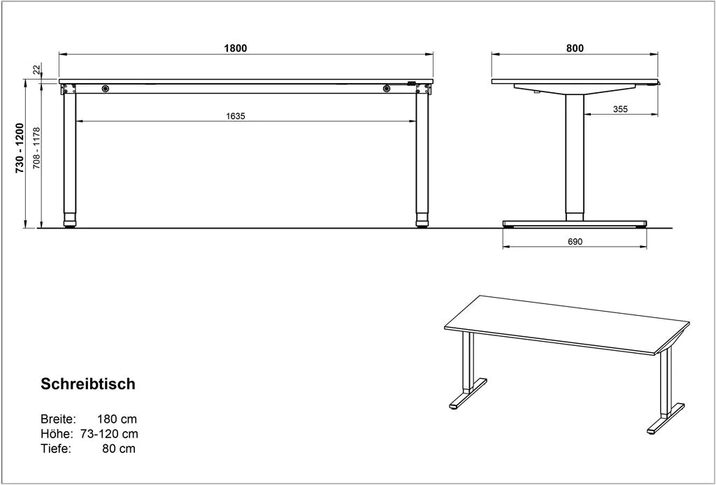 Höhenverstellbarer Schreibtisch 4244 von BME home - Produktbild 12 von 14