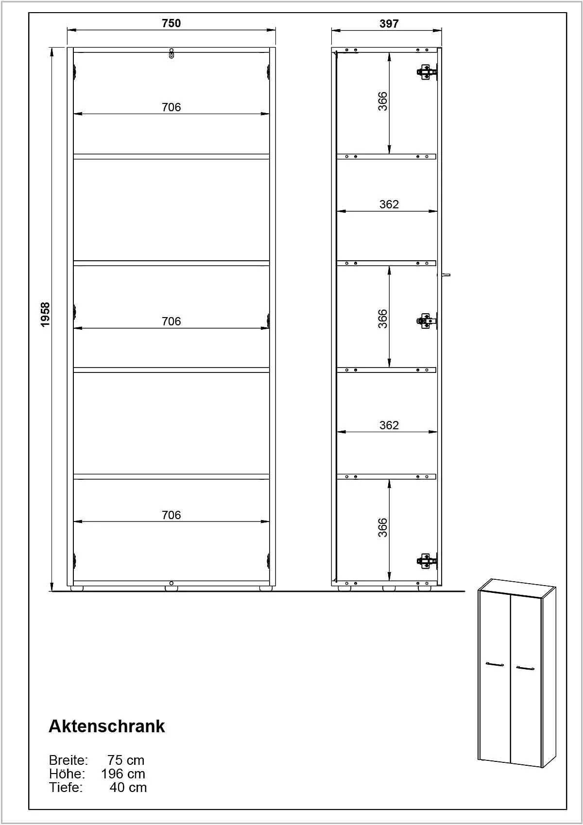 Aktenschrank 4263 Pasadena - Graphit/Weiß von BME home - Produktbild 5 von 5