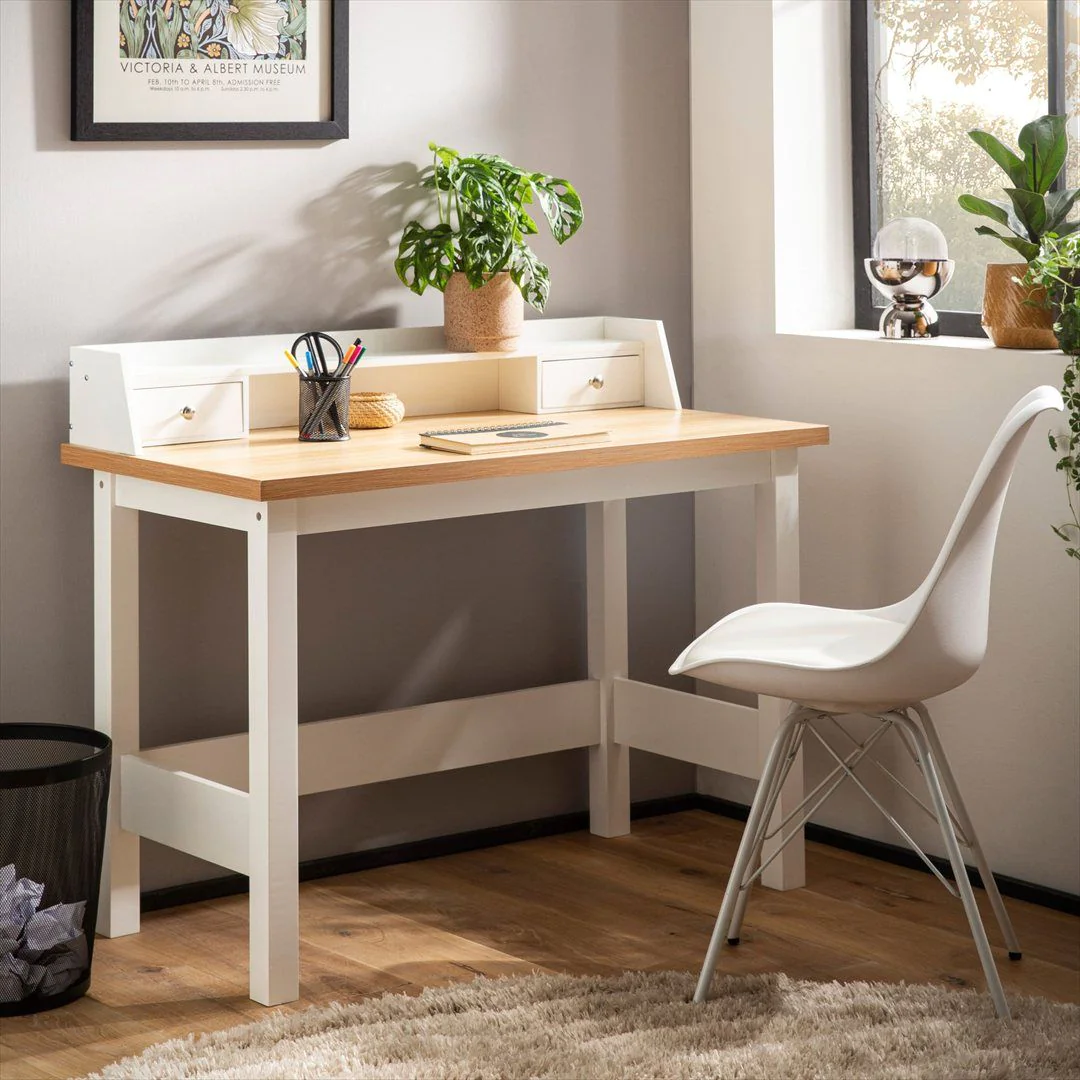 Schreibtisch 106 x 53 cm mit Schublade - Weiß von Wohnling - Produktbild 2 von 6