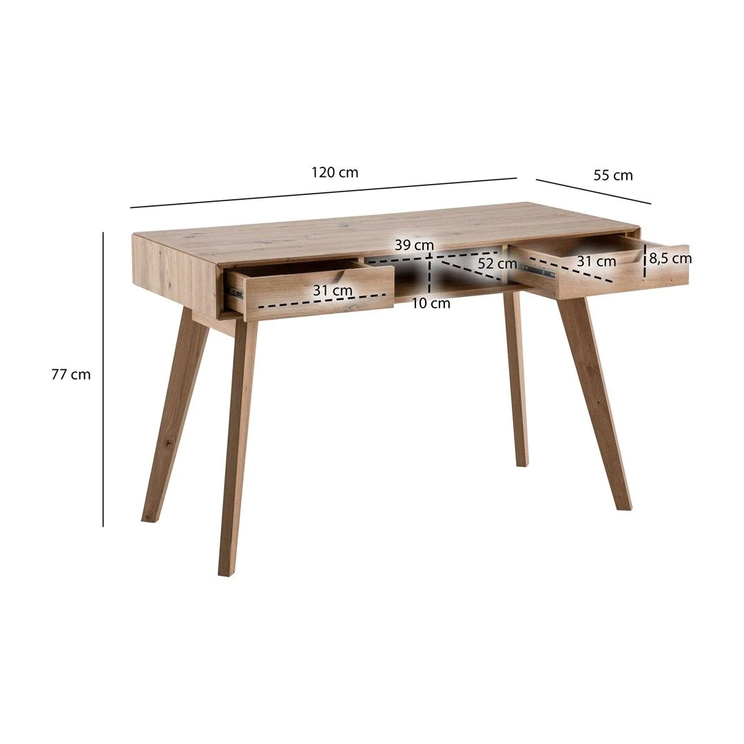 Schreibtisch 120 x 55 cm mit Stauraum - Eiche-Dekor von Wohnling - Produktbild 6 von 6