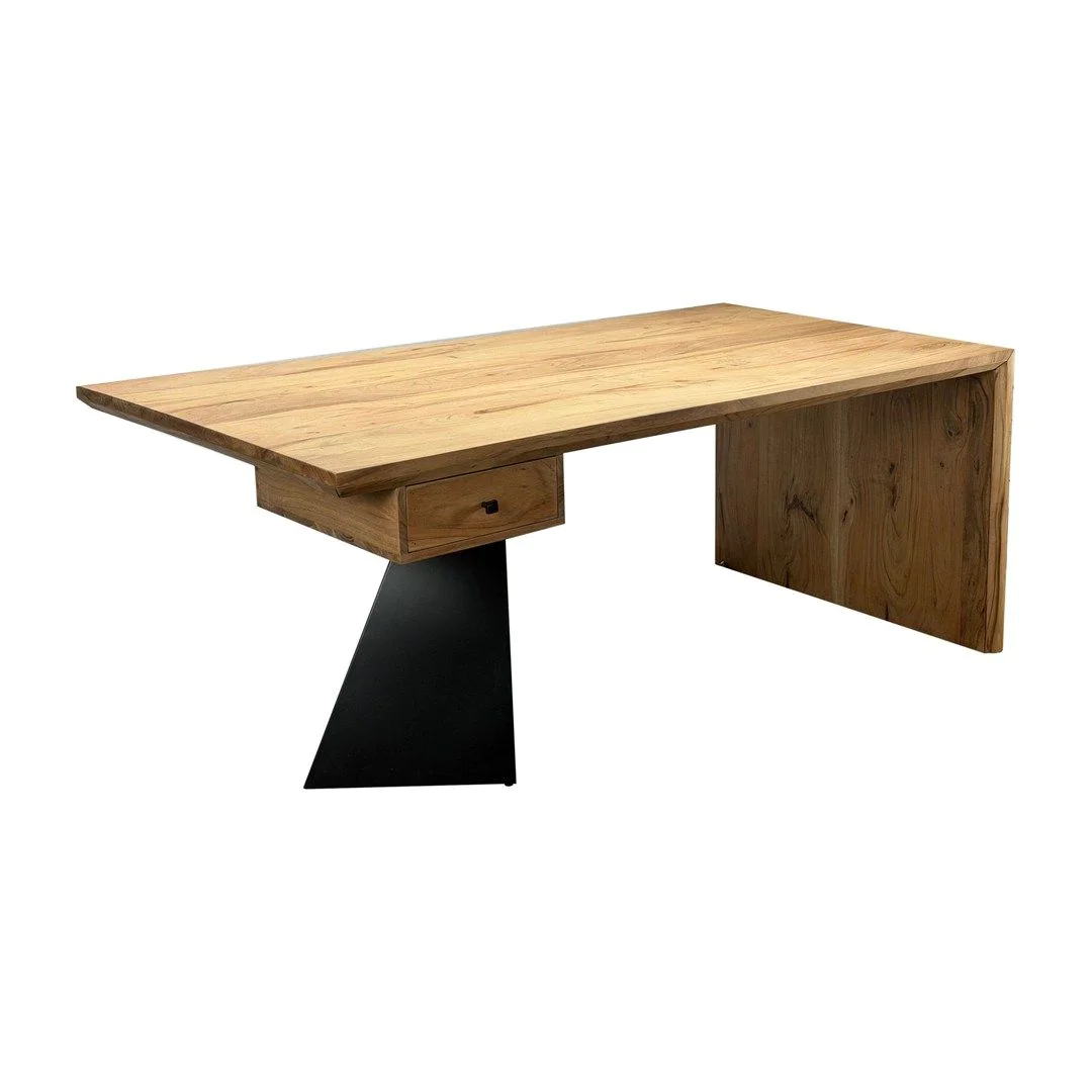 Schreibtisch Akazie Massivholz 180 x 90 cm mit Schublade von Wohnling - Produktbild 1 von 6