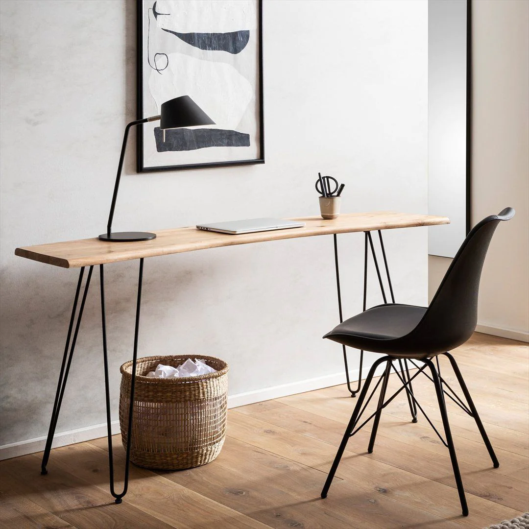 Schreibtisch Akazie Massivholz Haarnadelbeine 150 x 36 cm - Schwarz von Wohnling - Produktbild 2 von 5