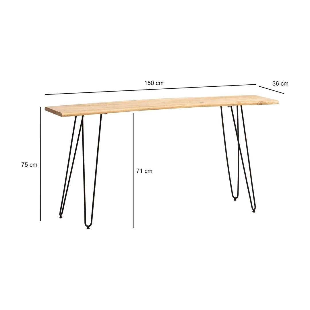 Schreibtisch Akazie Massivholz Haarnadelbeine 150 x 36 cm - Schwarz von Wohnling - Produktbild 5 von 5