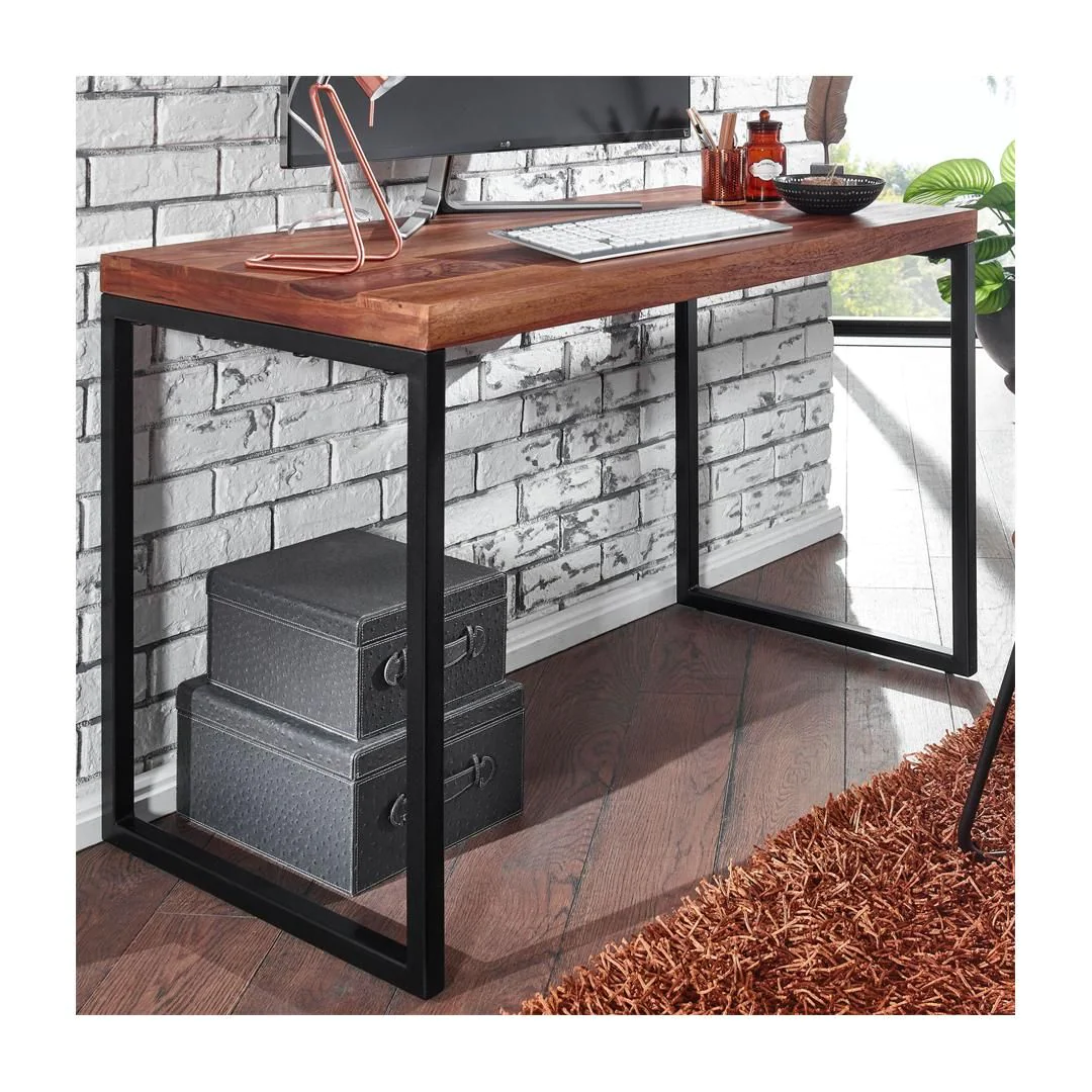 Schreibtisch Sheesham Massivholz / Metall 117 x 59 cm - Dunkel von Wohnling - Produktbild 2 von 5