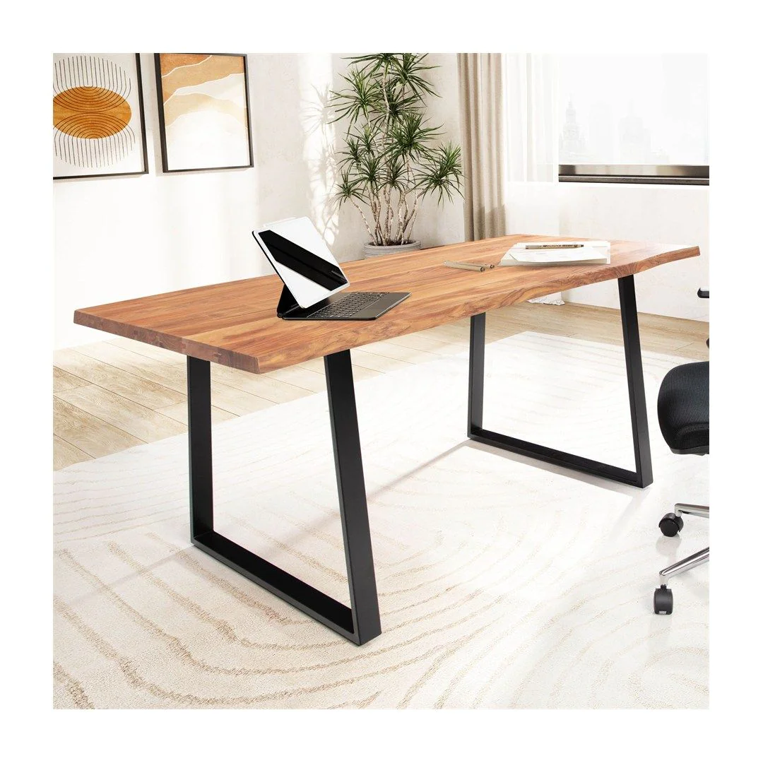 Schreibtisch Taiga Akazie Baumkante mit Trapezbeinen - Schwarz von Wohnling - Produktbild 2 von 6