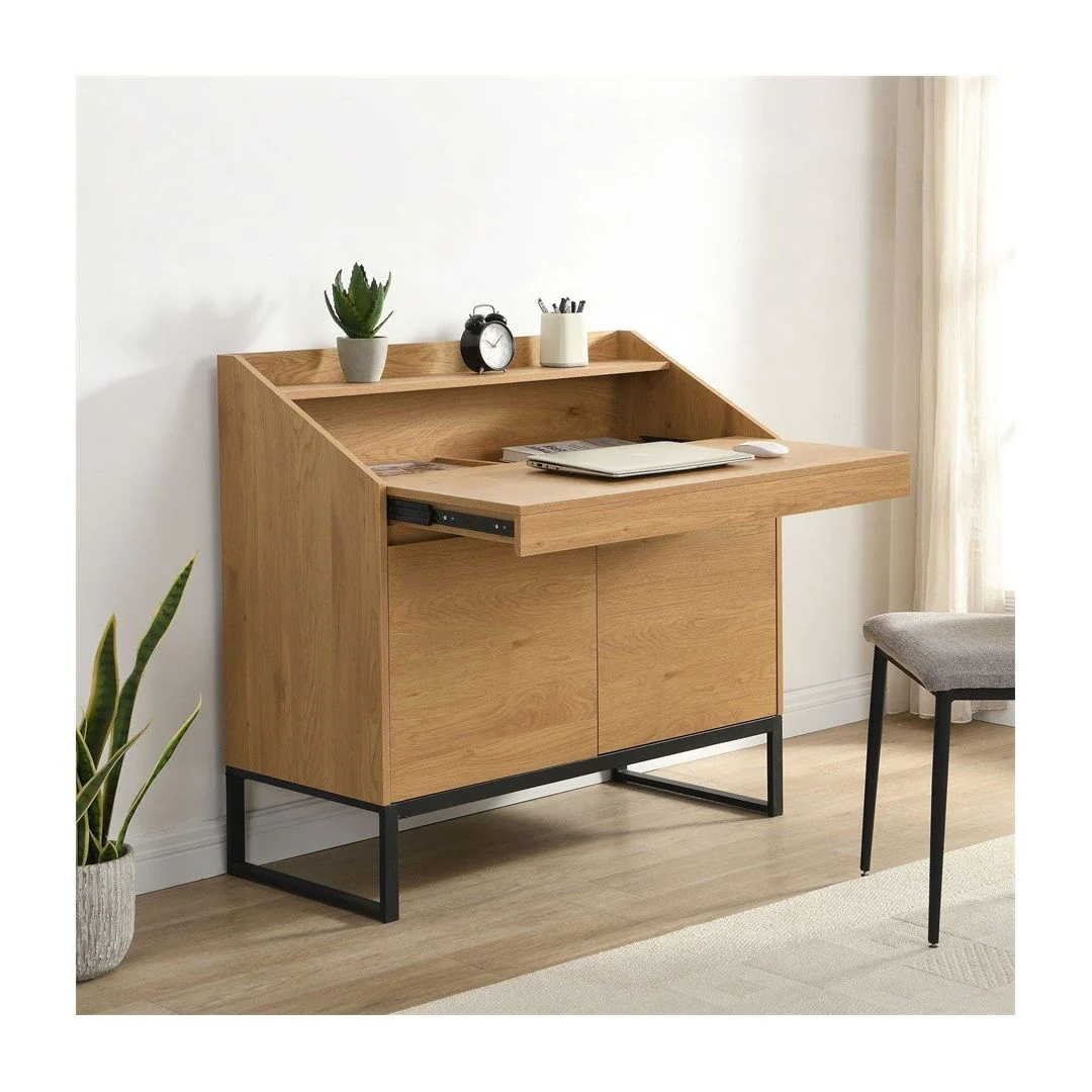 Sekretär MDF 100 cm ausziehbar mit Stauraum - Eiche-Dekor von Wohnling - Produktbild 2 von 6