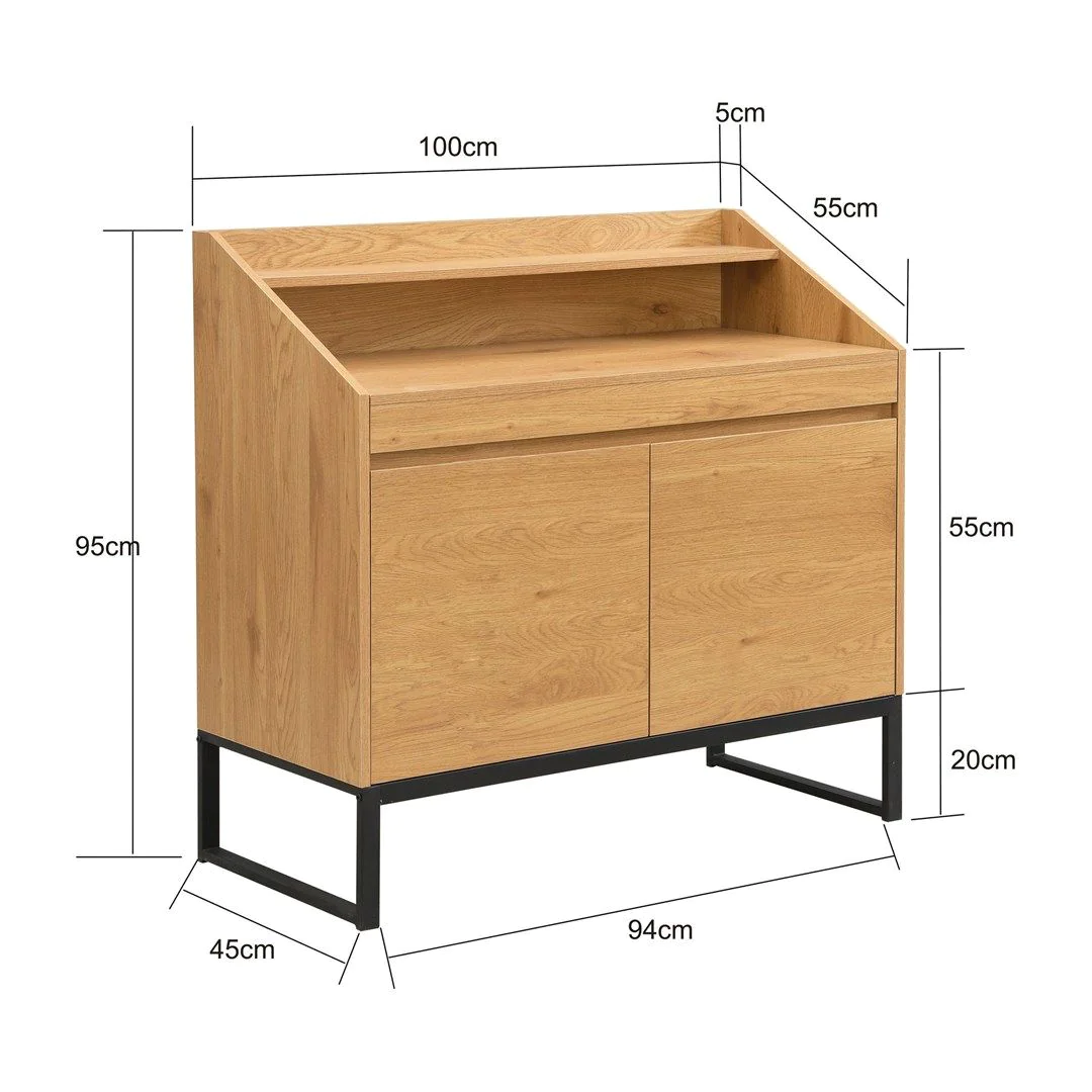 Sekretär MDF 100 cm ausziehbar mit Stauraum - Eiche-Dekor von Wohnling - Produktbild 5 von 5