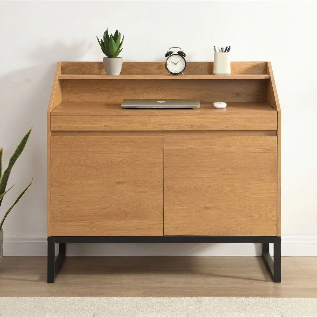 Sekretär MDF 100 cm ausziehbar mit Stauraum - Eiche-Dekor von Wohnling - Produktbild 4 von 5