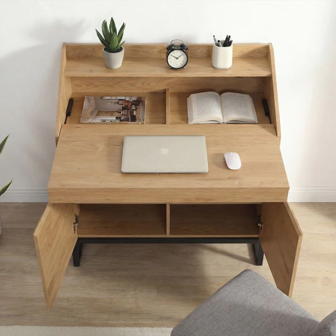 Sekretär MDF 100 cm ausziehbar mit Stauraum - Eiche-Dekor von Wohnling - Produktbild 3 von 5