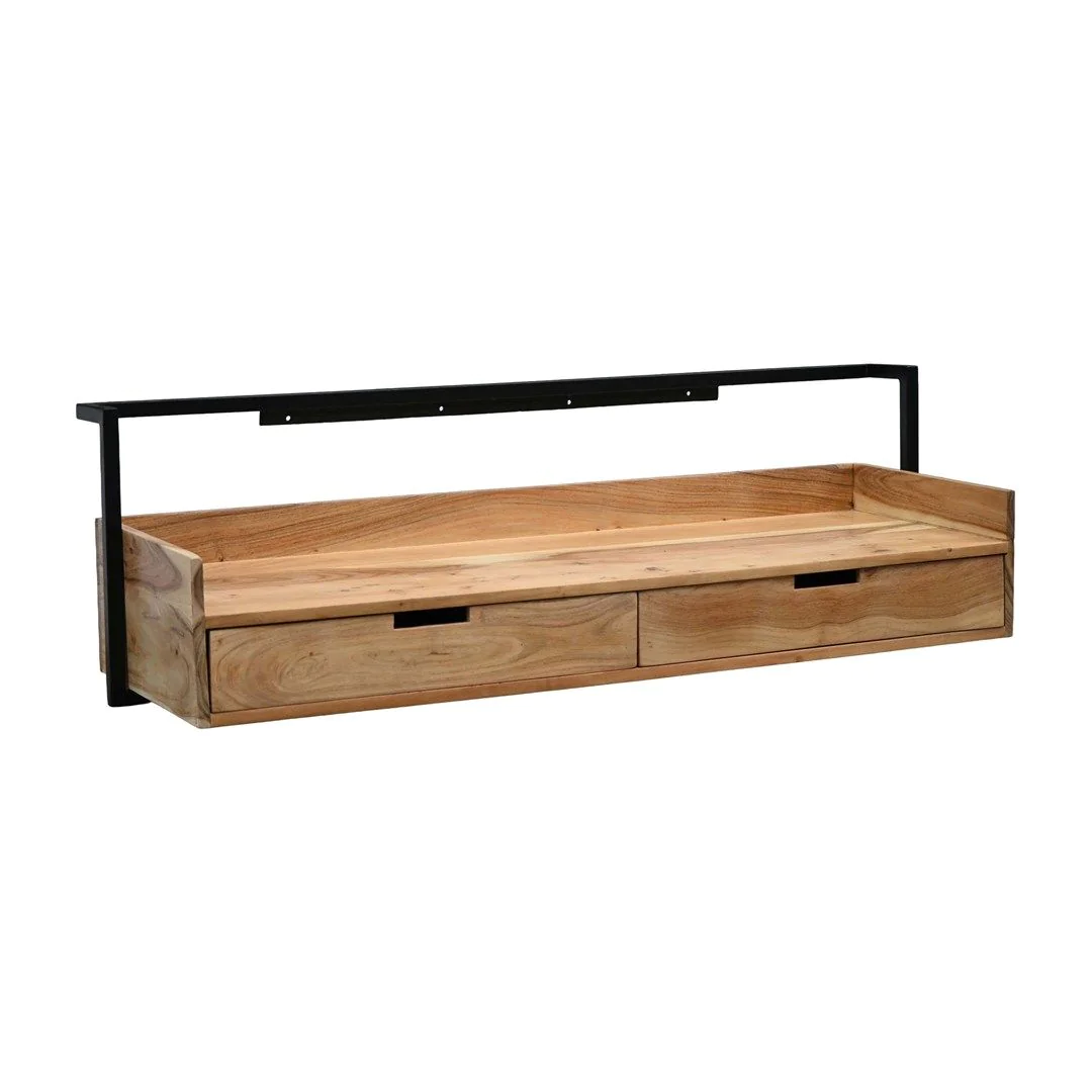 Wandschreibtisch Akazie Massivholz 120 cm - 2 Schubladen von Wohnling - Produktbild 1 von 6